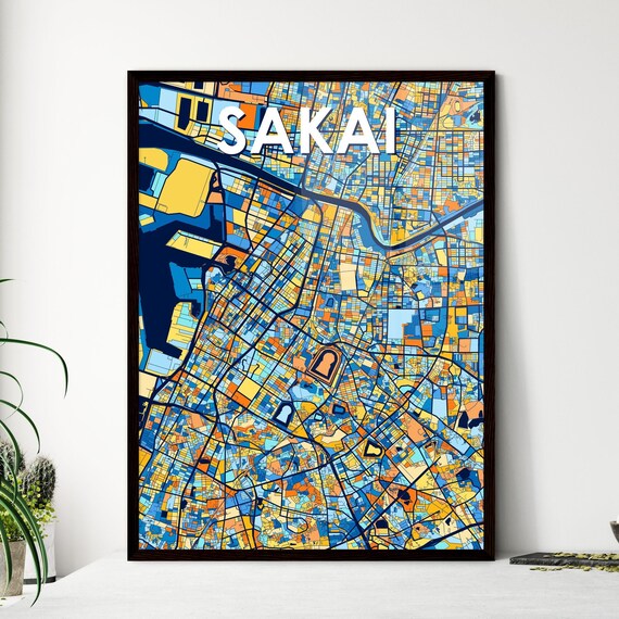 Sakai Japan Bold Colorful Vibrant City Street Map Art Poster