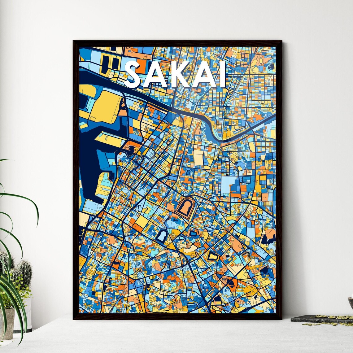 Sakai Japan Bold Colorful Vibrant City Street Map Art Poster