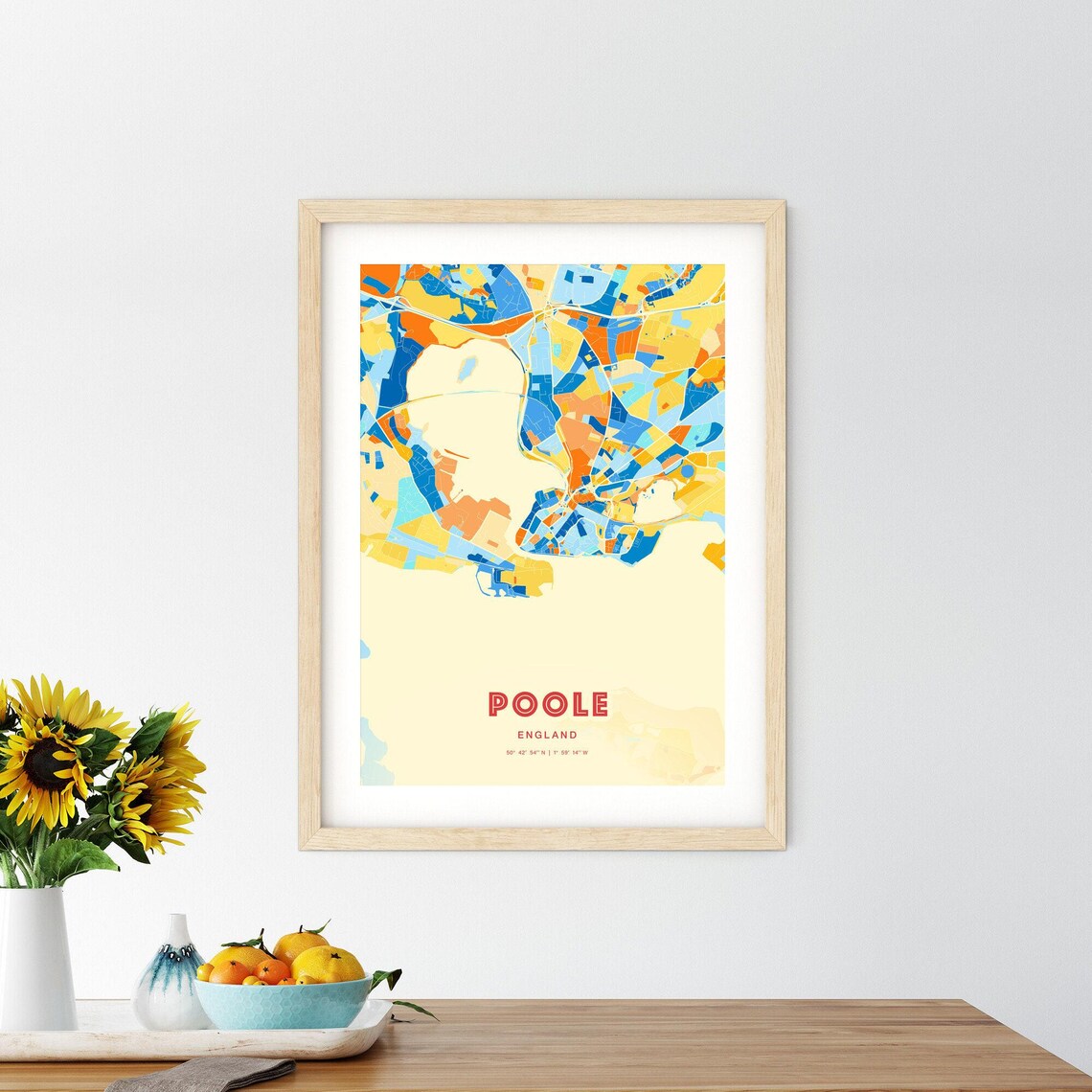 Poole England Colorful City Map Art Poster Blue And Orange Harbor Design - Image 2