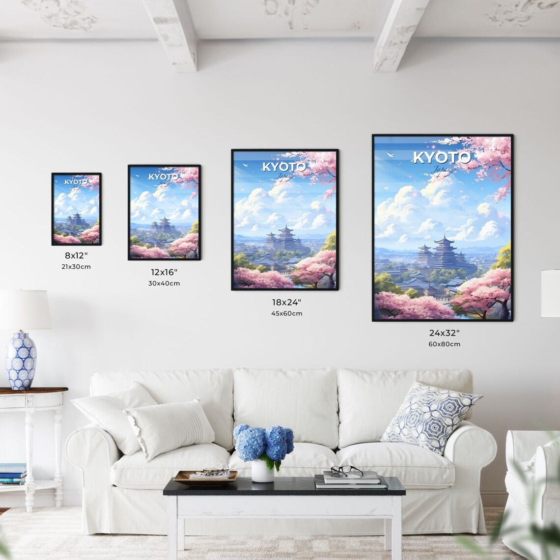 Kyoto Japan Travel Poster Cherry Blossom Pagoda Temple Skyline Art - Image 3