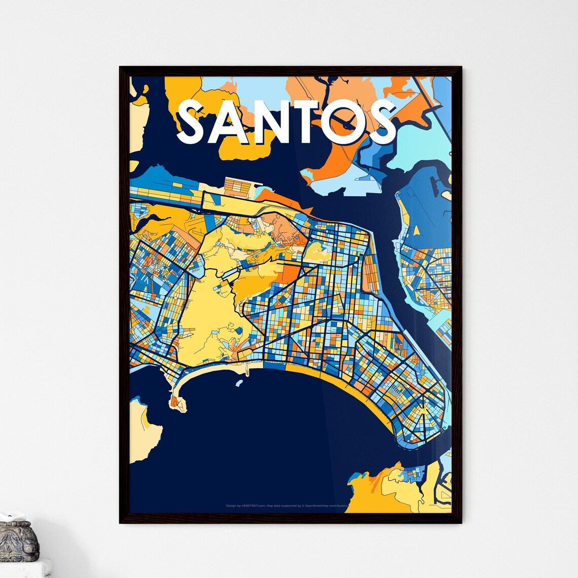 Santos Brazil Colorful Modern City Street Map Travel Decor Poster