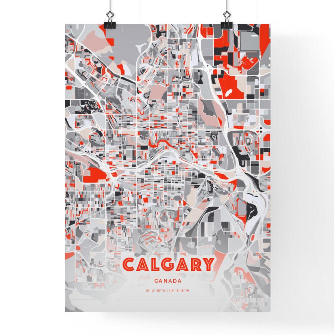 Calgary Canada Expressive Bold Red City Street Map Artwork Poster - Image 3