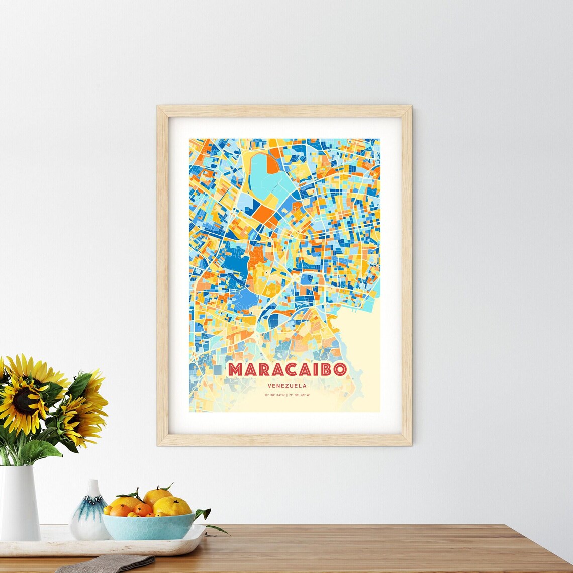 Maracaibo Venezuela Blue Orange Colorful City Map Art Poster With Coordinates - Image 2