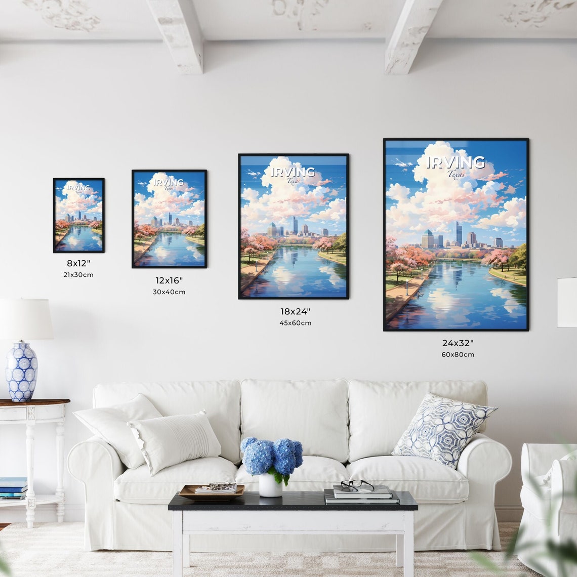 Irving Texas River Skyline Spring Trees Vintage Travel Art Poster - Image 3