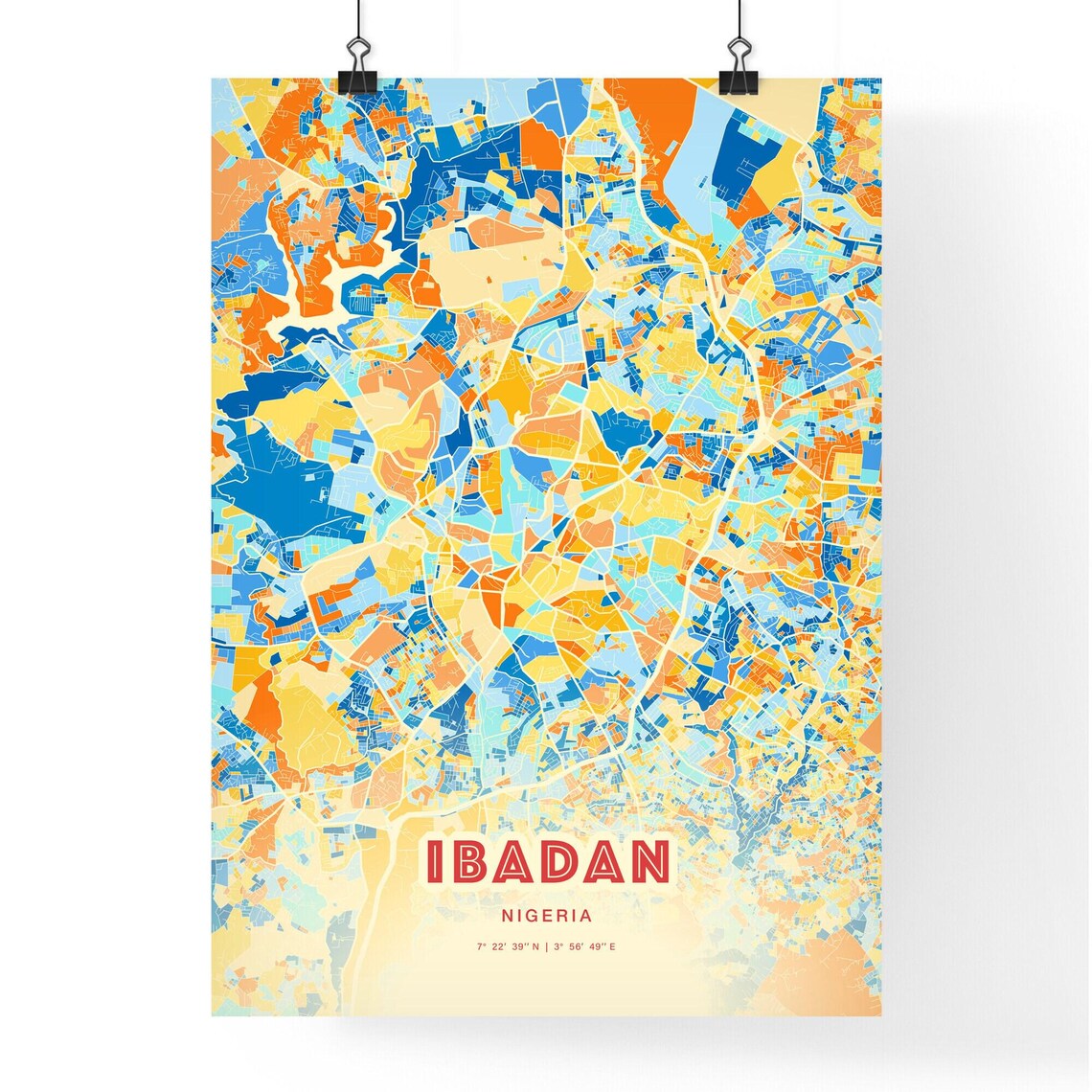 Ibadan Nigeria Blue Orange City Map With Coordinates Art Poster - Image 3