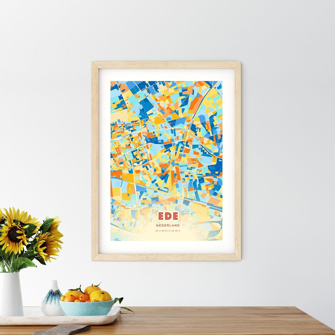 Ede Netherlands Blue Orange Colorful City Map Art Poster With Coordinates - Image 2