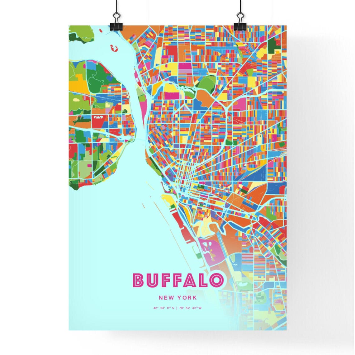 Buffalo New York Crazy Colorful Art Map Customizable Poster Print Unique Wall Decor Personalized Gift - Image 3