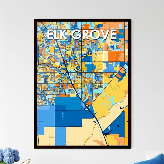 Elk Grove California Art Map Poster Vibrant Unique Wall Decor Personalisable Gift For Home Or Office