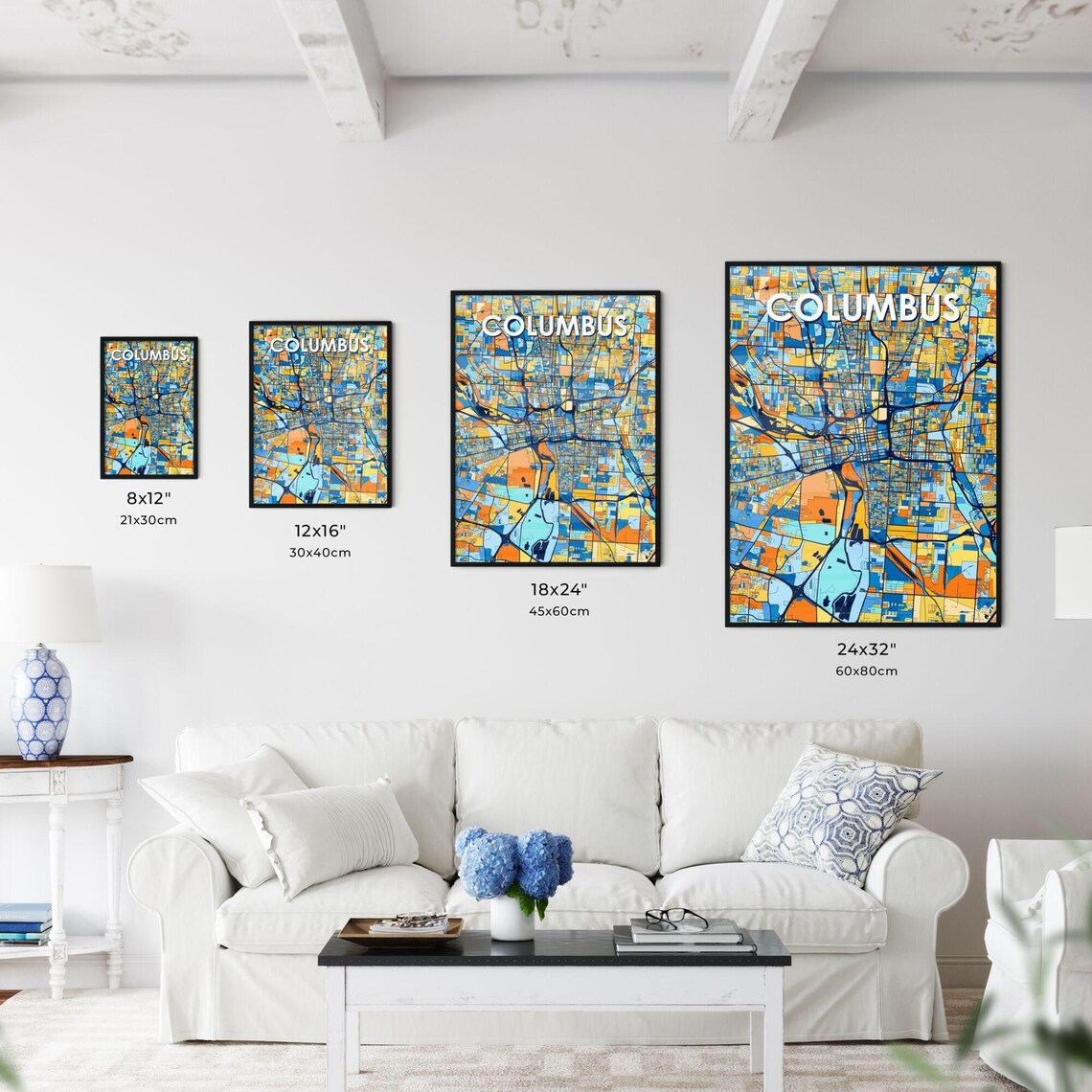 Columbus Ohio Vibrant Colorful Geometric Street Grid City Map Art Poster - Image 3