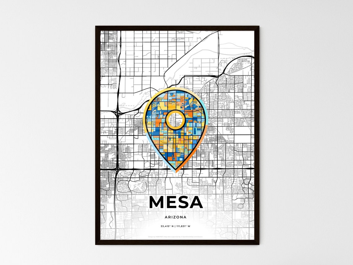 Mesa Arizona Minimal City Map Colorful Heart Icon Art Poster - Image 3