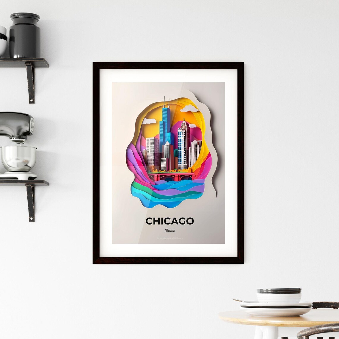 Chicago Illinois Skyline Bridge Paper Cut City Travel Poster - Image 2