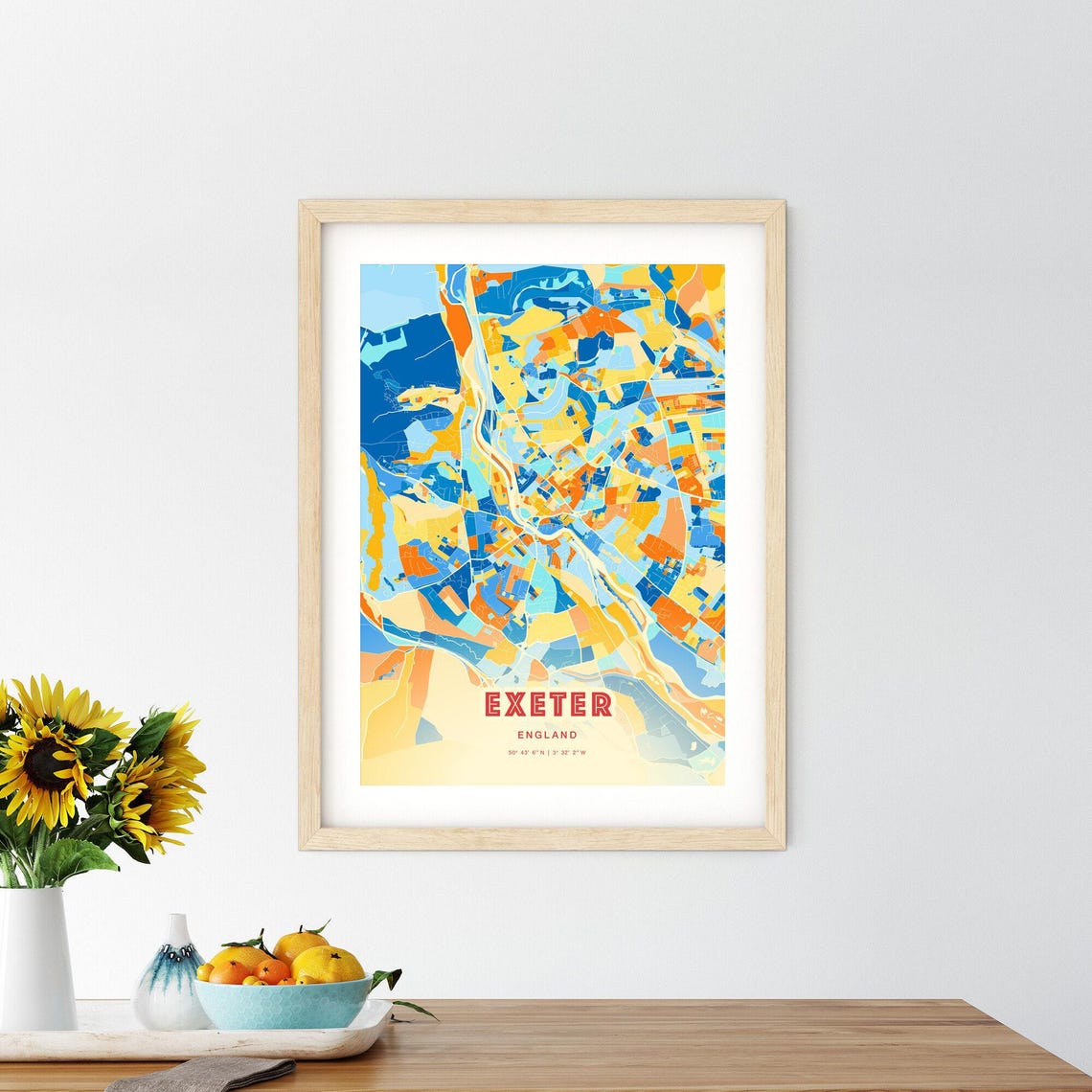 Exeter England Colorful Blue Orange City Street Map Art Poster - Image 2