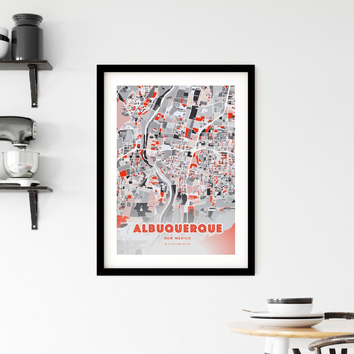 Albuquerque New Mexico Red and Grey Expressive City Map Art Poster - Image 2