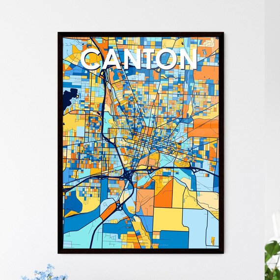Canton Vibrant Geometric Mosaic City Street Map Artwork Poster