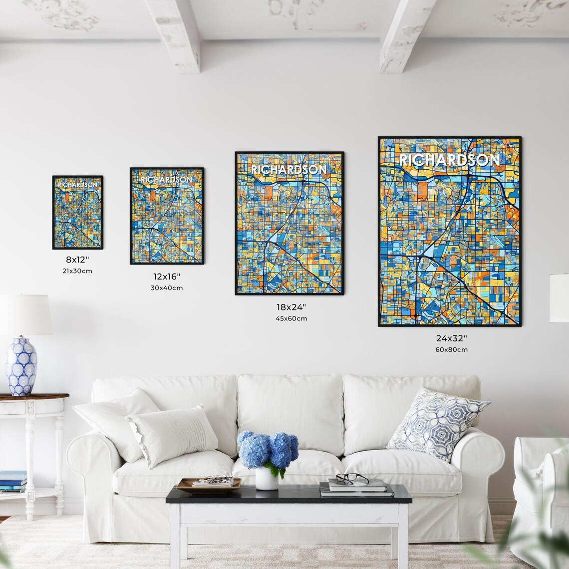 Richardson Texas Colorful Blue Orange City Map Mosaic Poster - Image 3