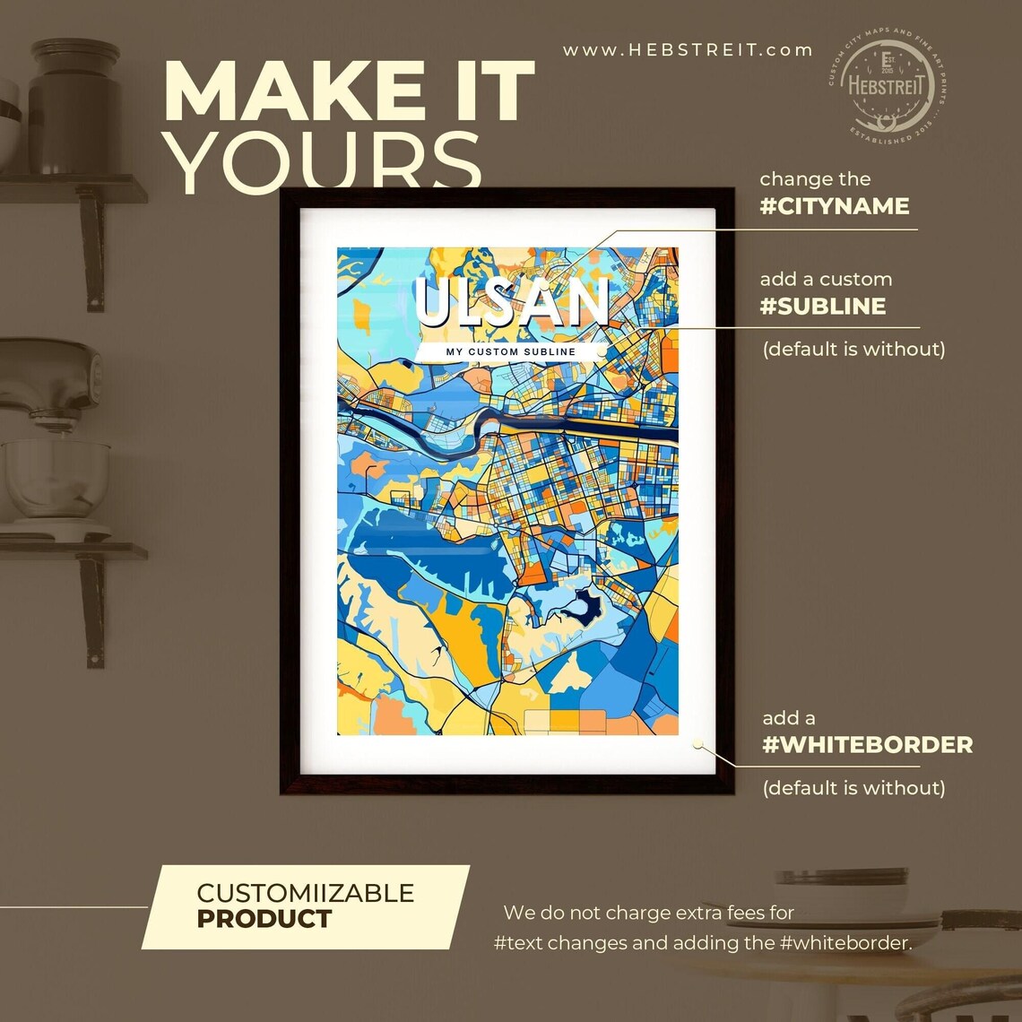 Ulsan South Korea Blue Orange City Map Poster Bold Modern Street Grid Art - Image 2