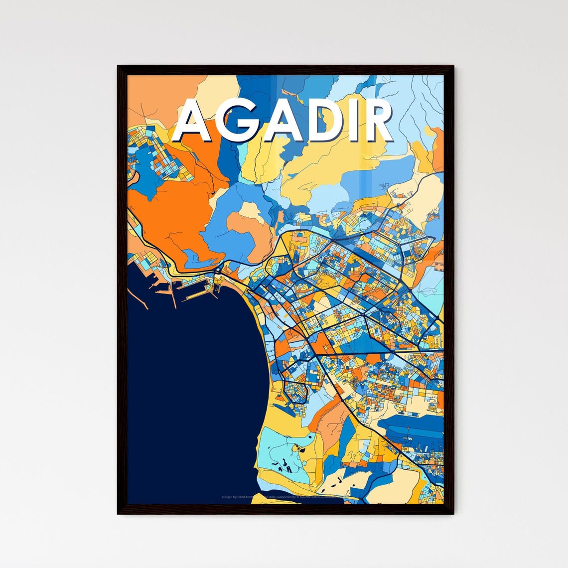Agadir Morocco Vibrant Geometric Coastal City Map Art Poster