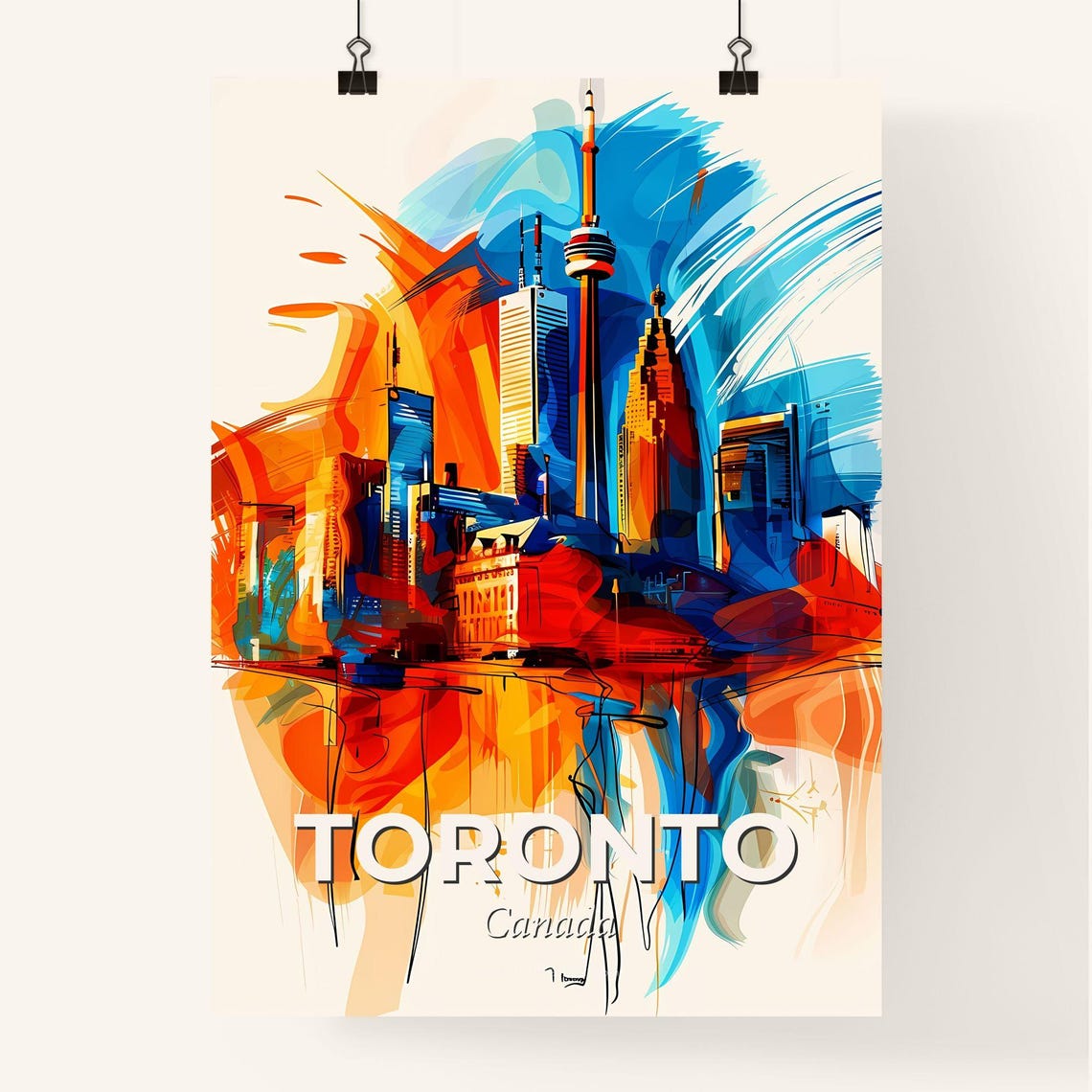 Toronto Canada CN Tower Abstract Skyline Painting Art Poster - Image 4