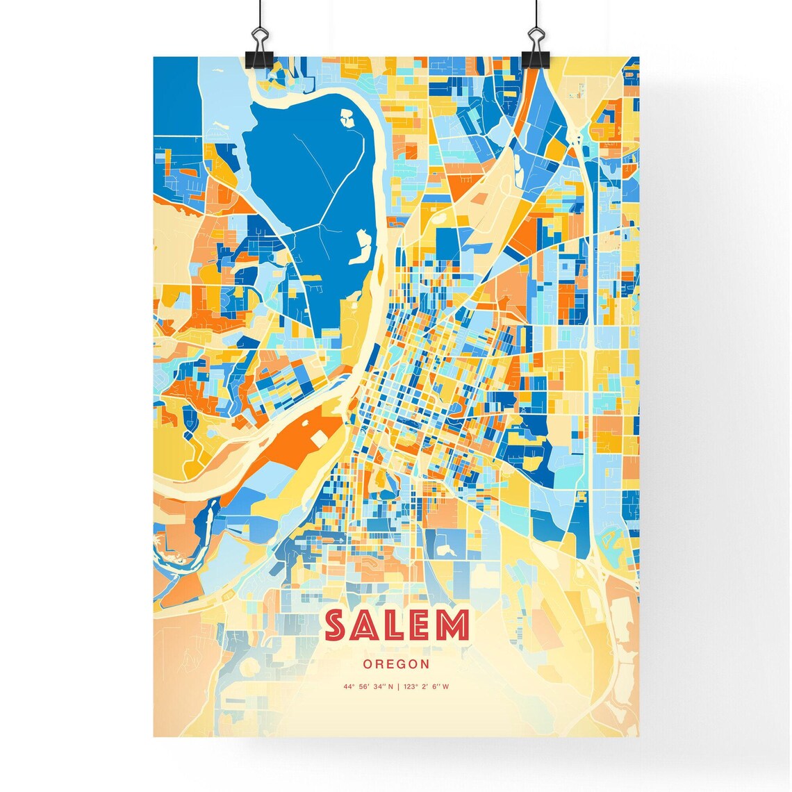 Salem Oregon Vibrant Colorful Modern City Street Map Art Poster - Image 3