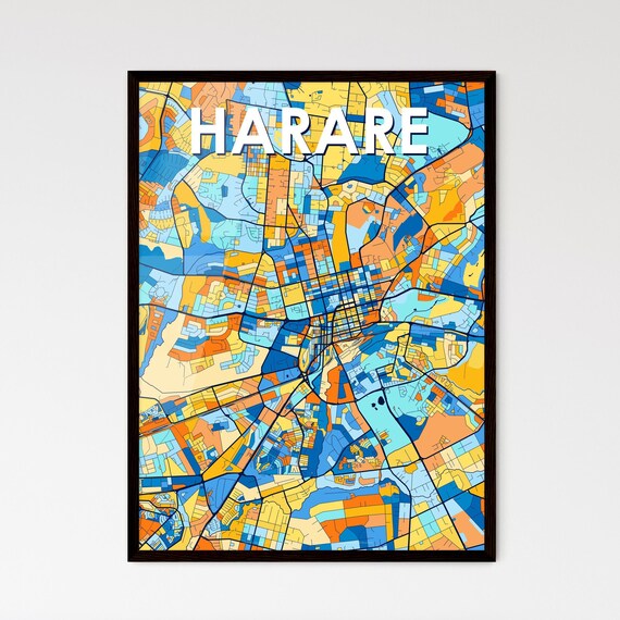 Harare Zimbabwe Bold Vibrant Modern Geometric City Map Art Poster