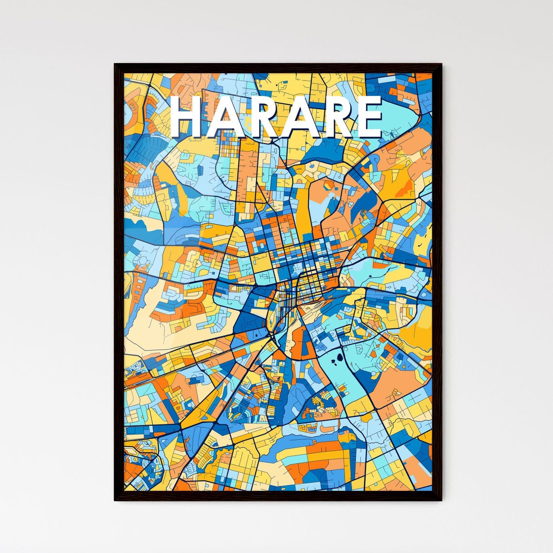 Harare Zimbabwe Bold Vibrant Modern Geometric City Map Art Poster