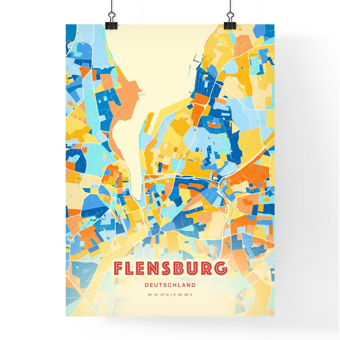 Flensburg Germany City Map Art Blue Orange Street Plan Wall Decor Poster - Image 3