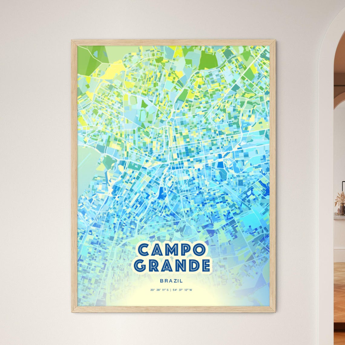 Campo Grande Brazil Pastel Blue City Map Art with Coordinates Poster