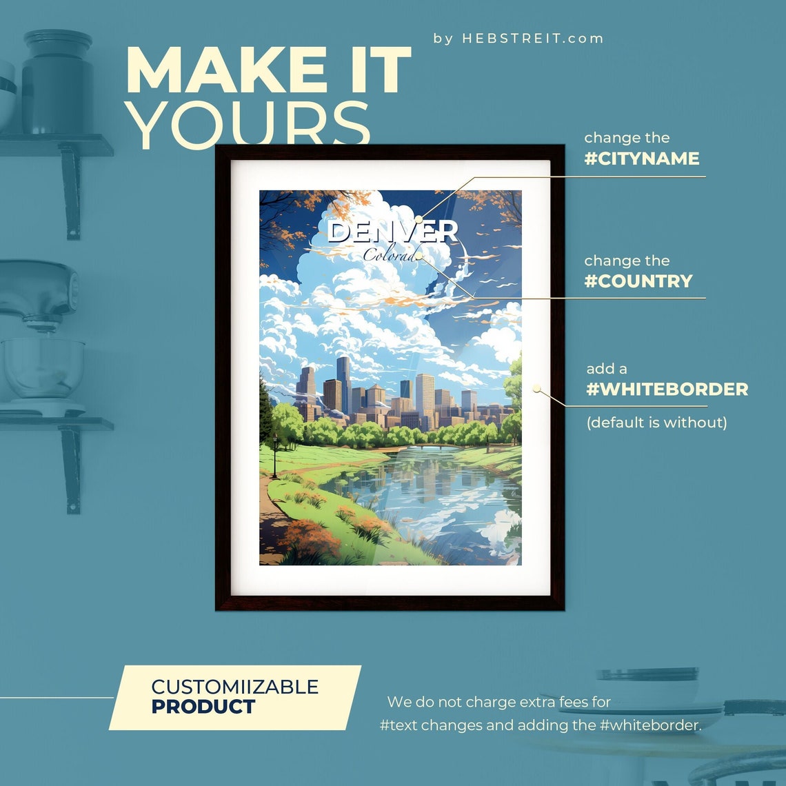 Denver Colorado Skyline Pond Park Dramatic Clouds Travel Poster - Image 2