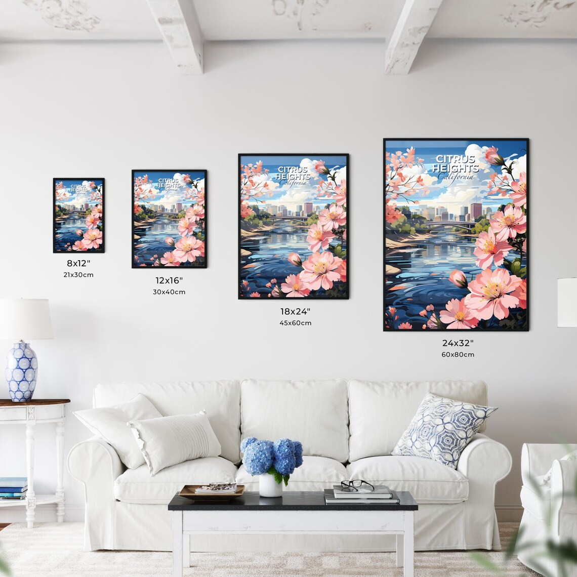 Citrus Heights California River Bridge Blossom Skyline Travel Poster - Image 3