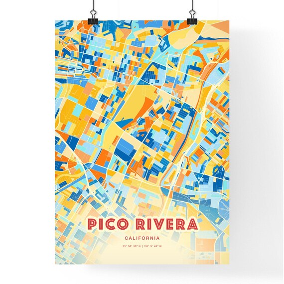 Pico Rivera California Modern Colorful City Street Map Art Poster