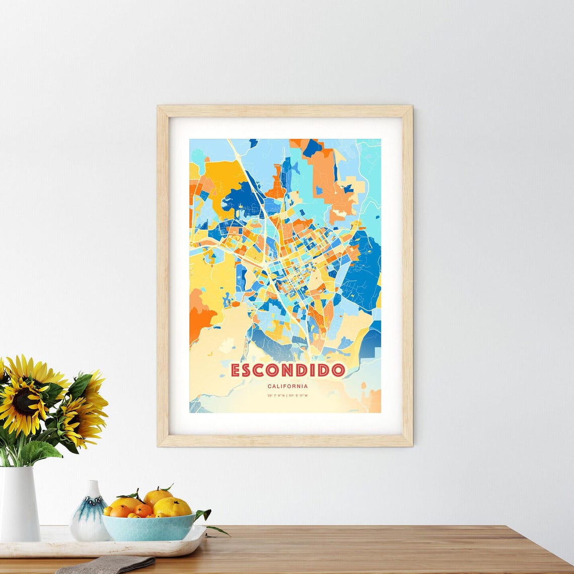 Escondido California Colorful City Map Art Coordinates Poster - Image 2