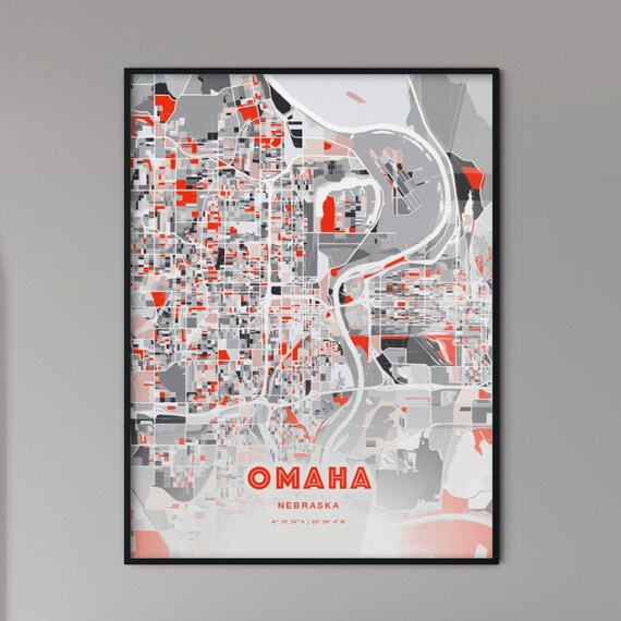 Omaha Nebraska Expressive Red and Black City Map Artwork Poster