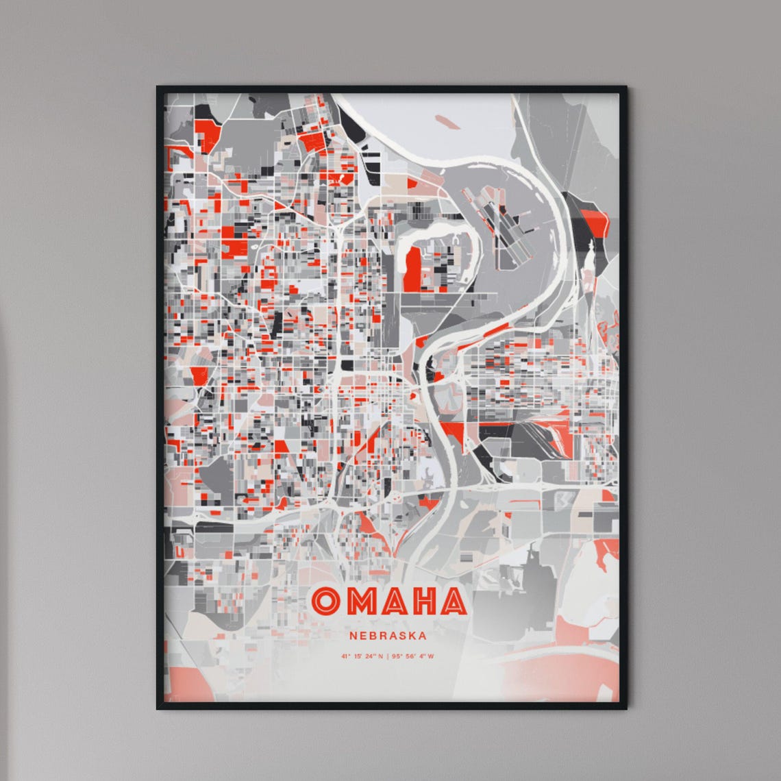 Omaha Nebraska Expressive Red and Black City Map Artwork Poster