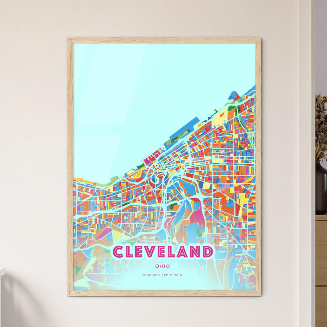 Cleveland Ohio Customizable Colorful City Map Poster For Home Decor