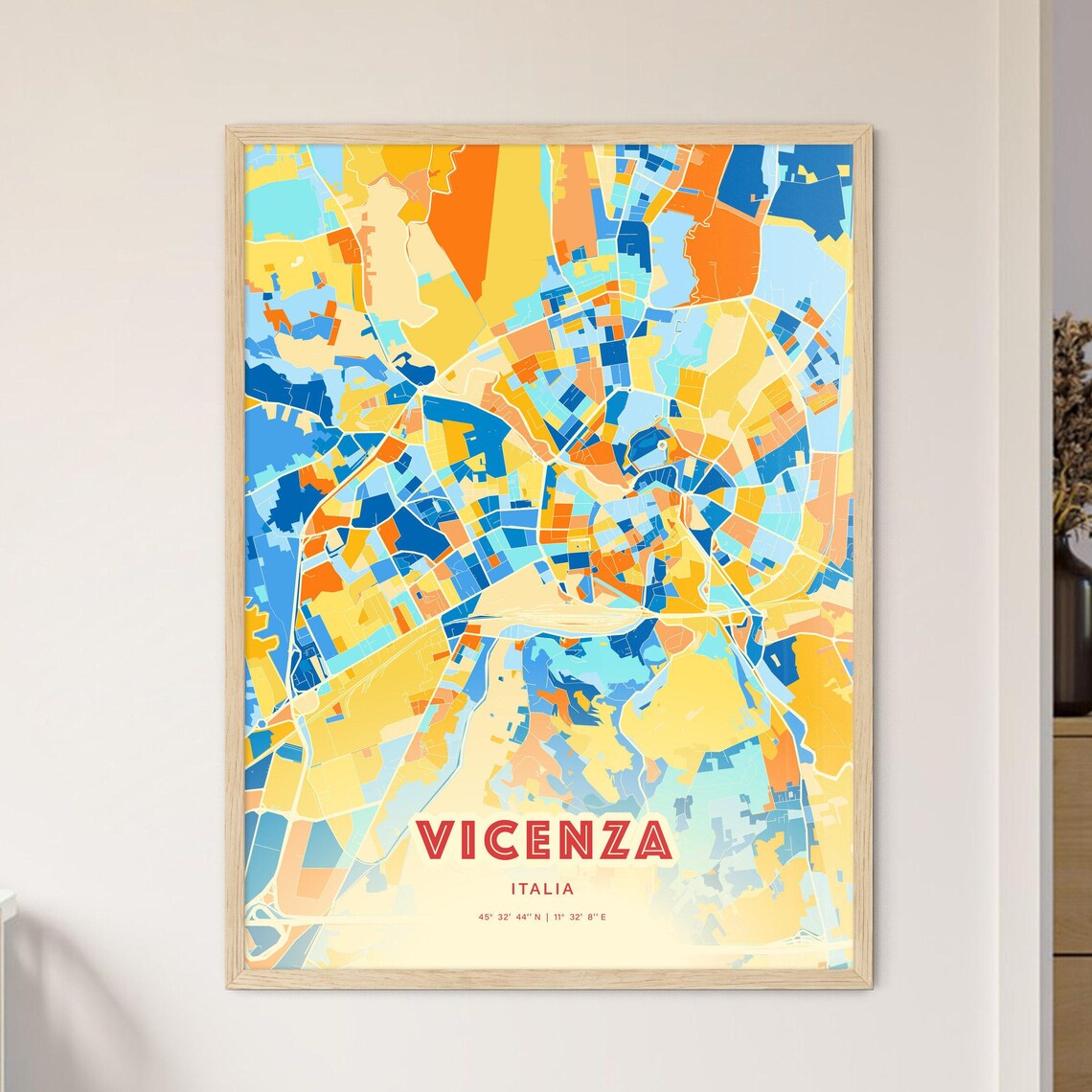 Abstract Vicenza Italia Modern Colorful City Street Map Art Poster