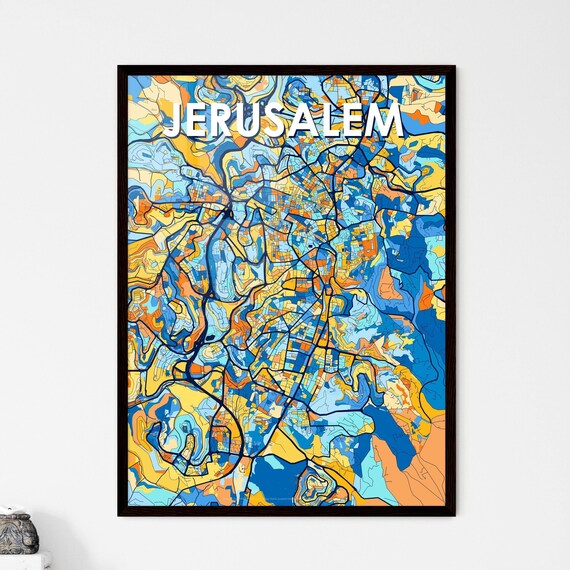 Jerusalem Israel Colorful Modern City Street Map Travel Decor Poster