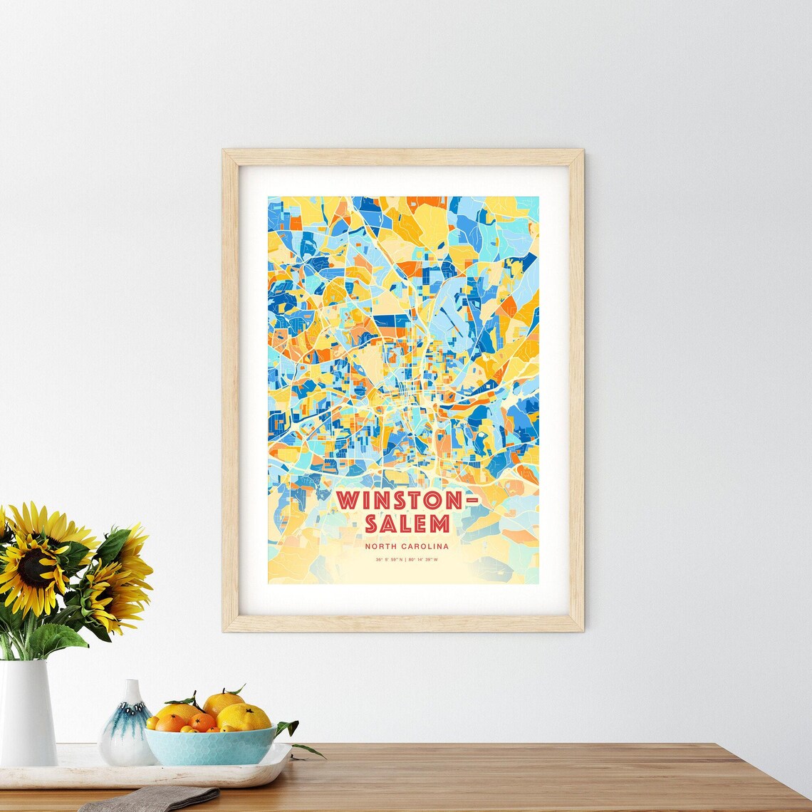 Winston-Salem North Carolina Colorful City Street Map Coordinates Poster - Image 2