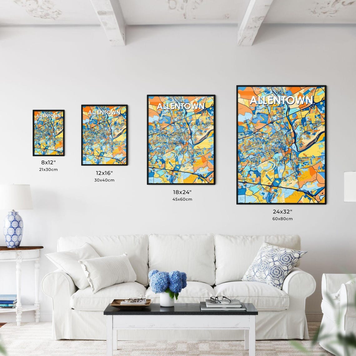 Allentown Pennsylvania Vibrant Blue and Orange City Map Poster - Image 3