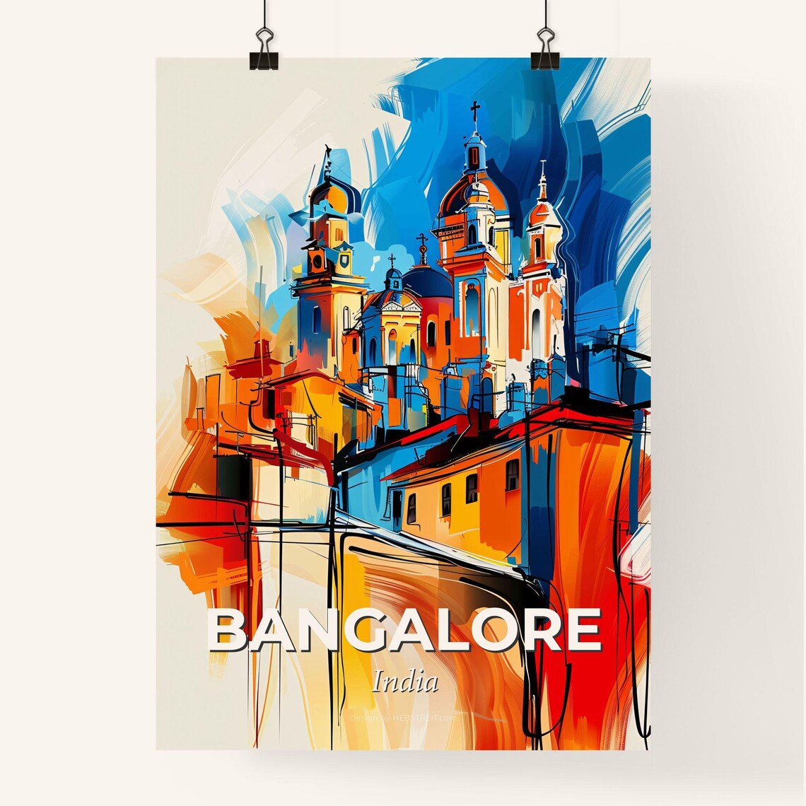 Bangalore India Abstract Church Domes Vivid Painting Art Poster - Image 4