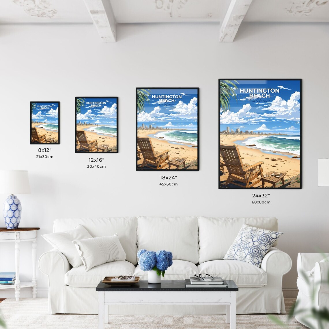 Huntington Beach California Sunny Ocean Waves Beach Chair Poster - Image 3