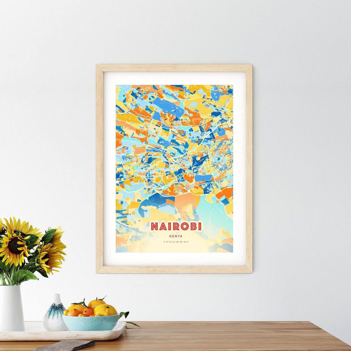 Nairobi Kenya City Map Abstract Blue Orange Modern Art Print - Image 2