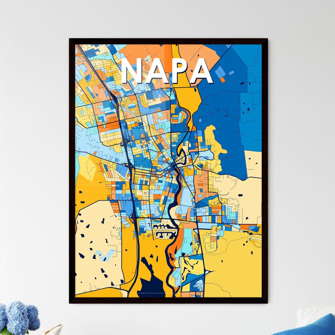 Napa California Bright Bold Blue and Orange City Map Decor Poster