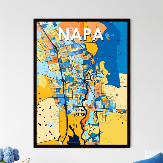 Napa California Bright Bold Blue and Orange City Map Decor Poster