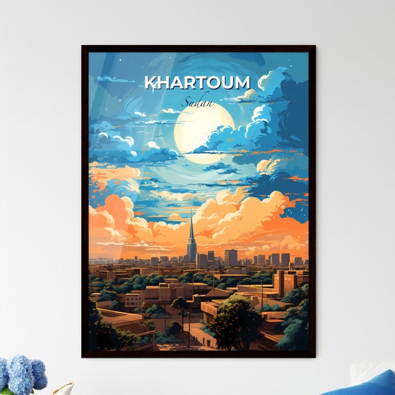 Khartoum Sudan Skyline A City With Trees And A Large Moon In The Sky Travel Skylines Collection Customizable