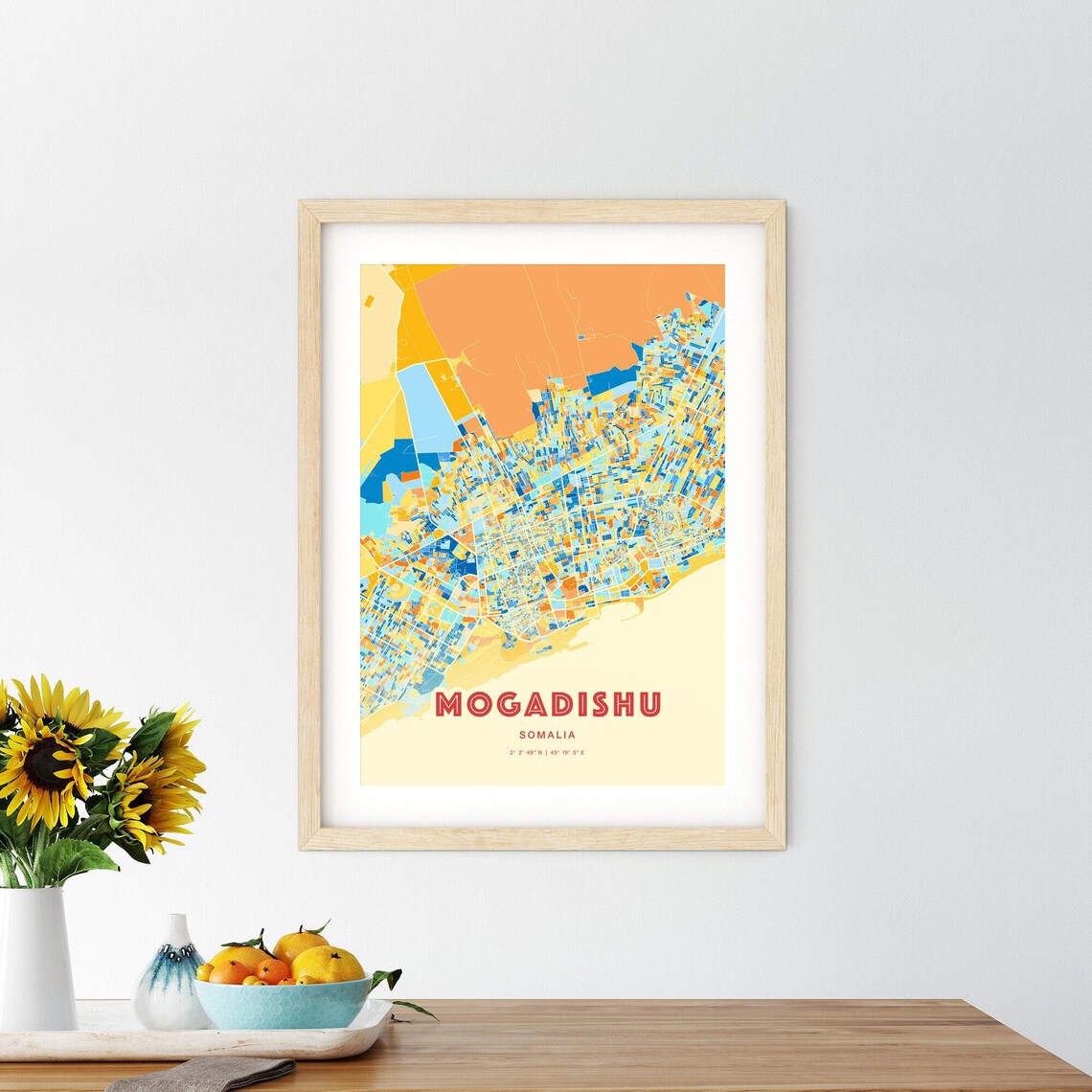 Mogadishu Somalia Blue Orange Colorful City Map Art Poster With Coordinates - Image 2