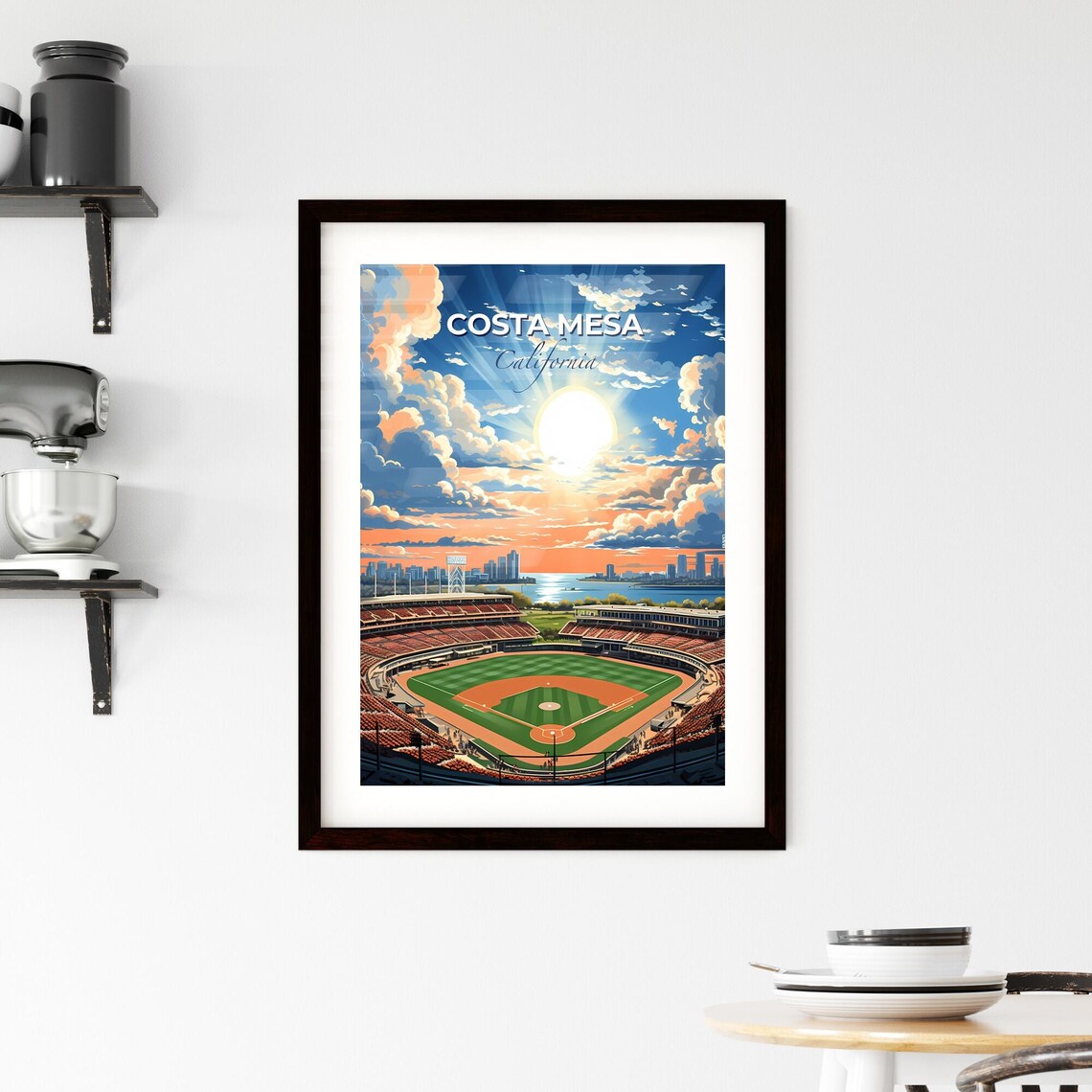 Costa Mesa California Baseball Stadium Skyline Sunset Travel Poster - Image 2