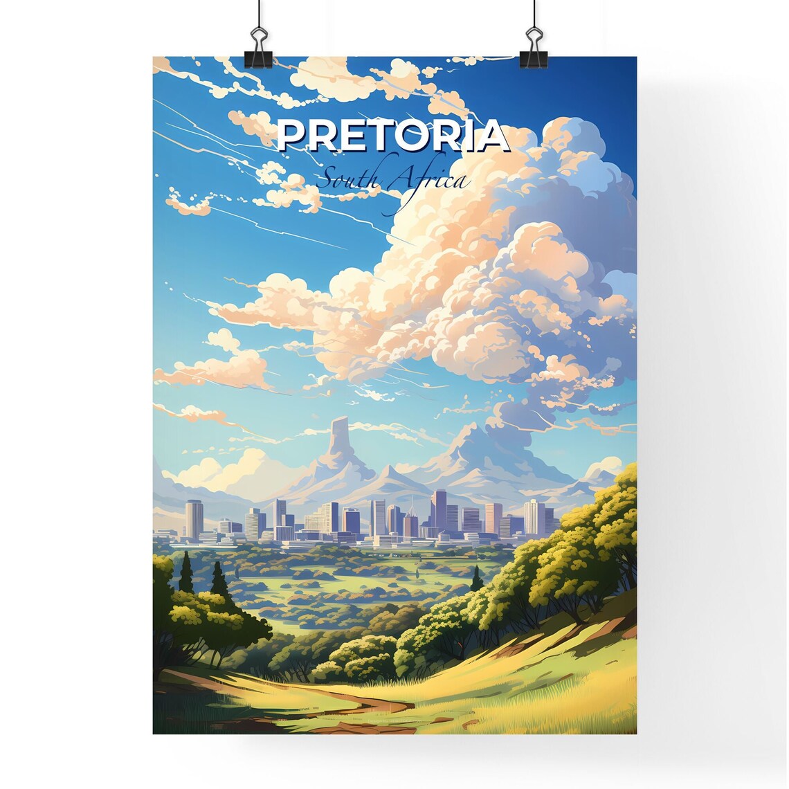 Pretoria South Africa City Skyline Mountain Travel Art Poster