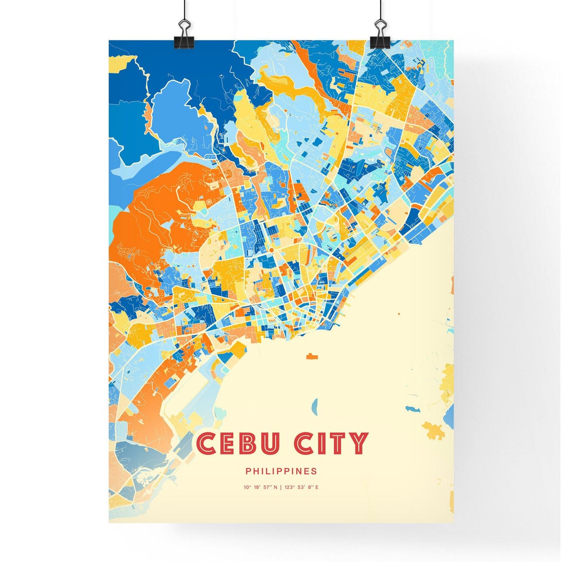 Cebu City Philippines Map Blue Orange Modern Cartography Poster - Image 3