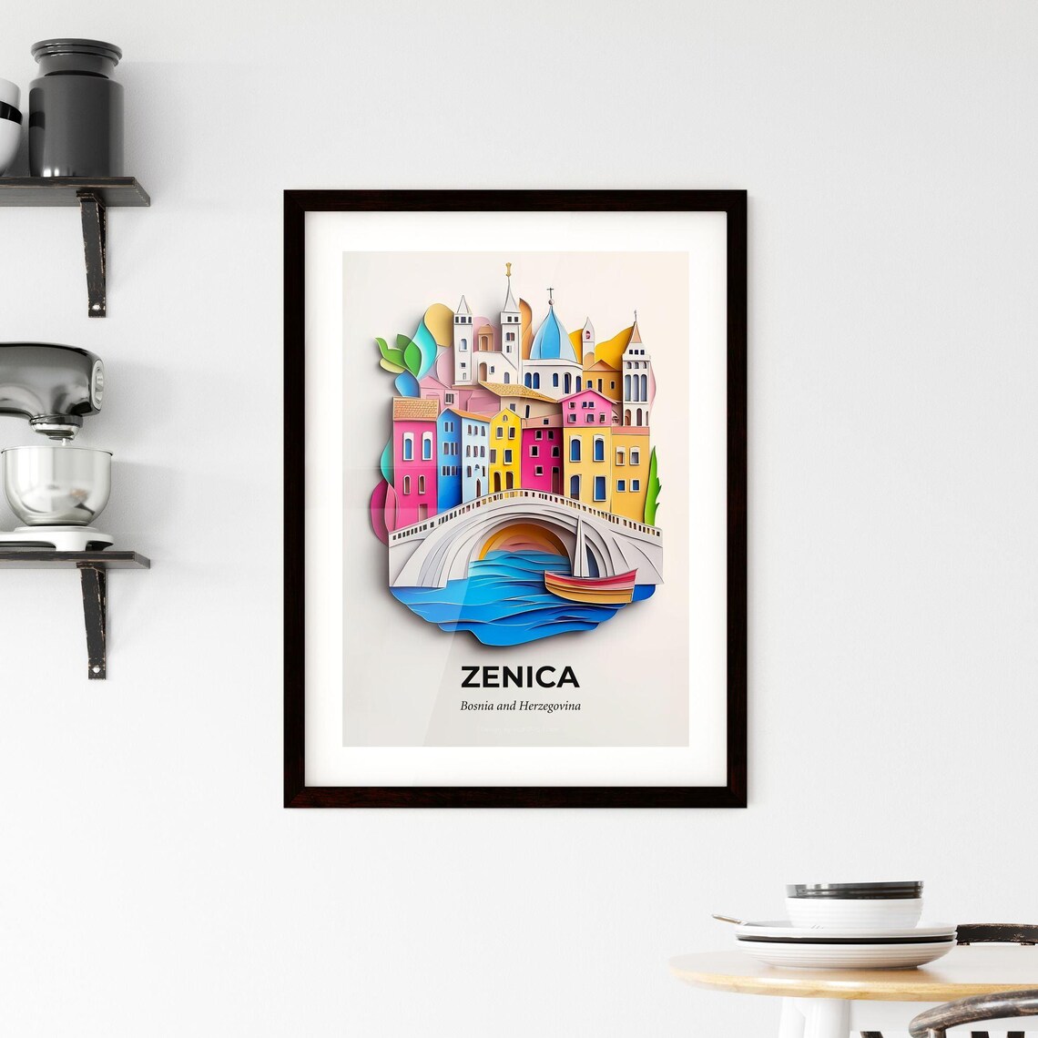 Zenica Bosnia Herzegovina Colorful Paper Cut Bridge Travel Poster - Image 2