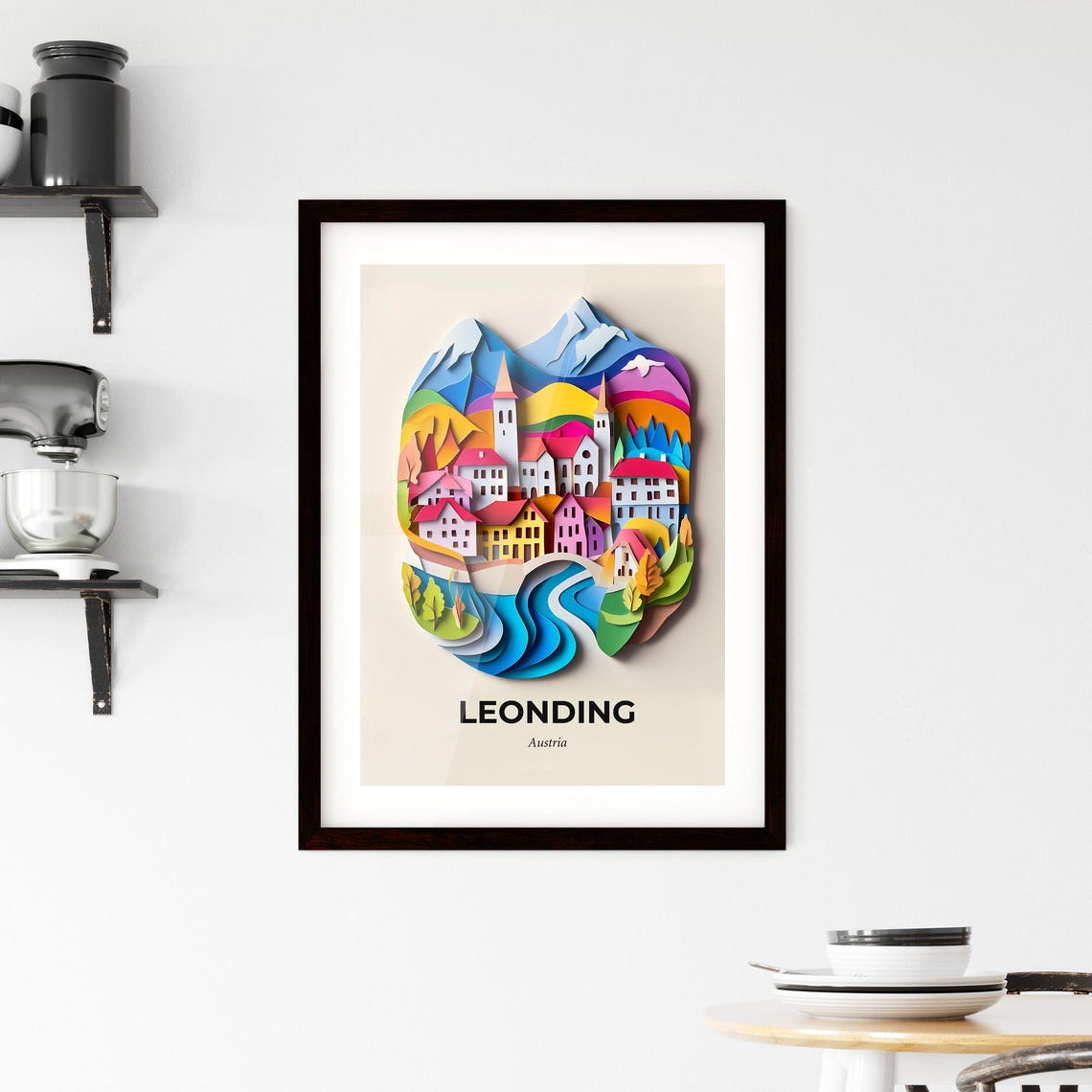 Leonding Austria Colorful Riverside Village 3D Paper Cut Art Poster - Image 2